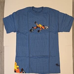 Frogman Blue Graphic T-Shirt with Colorful Frog Print, New Size S